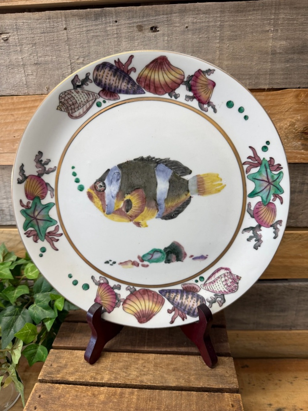 Decorative Fish/Shell Motif Ceramic Accent Plate - Multicolor - Picture 2 of 7